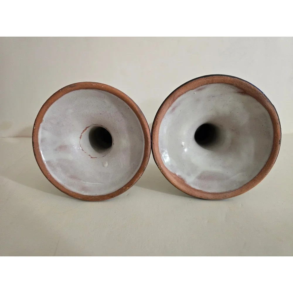 Vintage Hand Painted Ceramic Candlestick Holders Set of 2 Majolica Style‎ 7.5